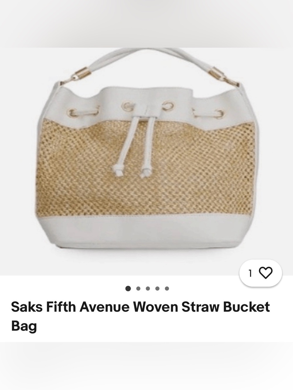 Saks Fifth Avenue Woven up Straw Bucket Bag with White Trim